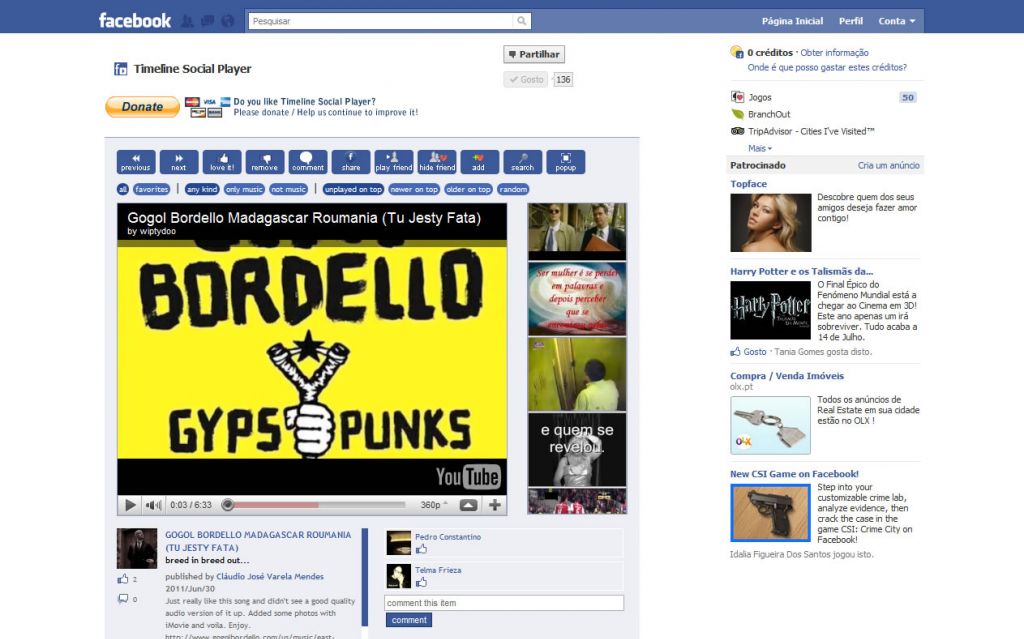Timeline Social Player